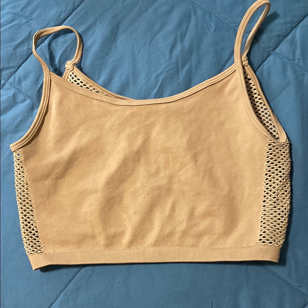 Tan Cropped Tank Top with Mesh Back